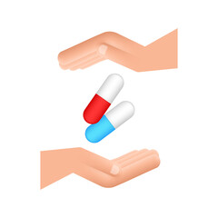 Capsule pills in hands. Realistic pills blister with capsules on white background. Vector illustration.
