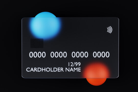 3d render of transparent glass credit card on dark background