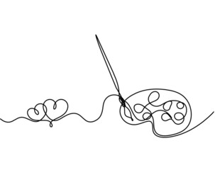 Abstract palette with tassel as line drawing on white background. Vector