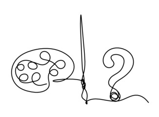 Abstract palette with tassel as line drawing on white background. Vector