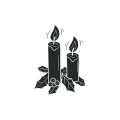Christmas Candle Icon Silhouette Illustration. Holidays Vector Graphic Pictogram Symbol Clip Art. Doodle Sketch Black Sign.