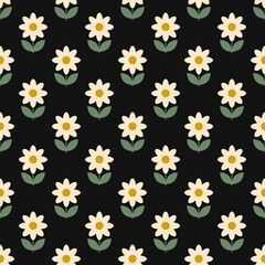 Seamless vector geometric pattern with chamomile flower. For print, fabric, textile, background, cover.