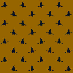 Seamless pattern. Silhouettes. A witch on a broom. Halloween. Scrapbooking. Wrapper