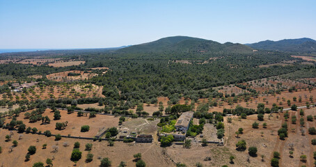 Aerial view of the rural area in the east of the Spanish Mediterranean island of Mallorca. There...