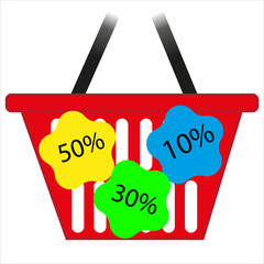 Shopping cart with sales. Vector illustration.
