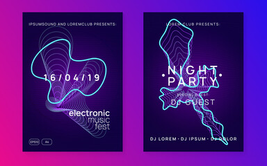 Neon club flyer. Electro dance music. Trance party dj. Electroni