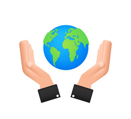 Abstract illustration with earth in hands. Happy earth day. Planet sign. Hand draw.