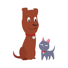 Cats and dog characters best happy friends. Together spending time isolated on white background. Funny flat cartoon colorful friendship pets.  illustration