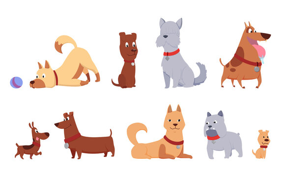 Cats and dogs friends collection. Different kinds of together sitting, lying, playing or walking isolated on white background. Funny flat cartoon colorful friendship pets set.  illustration