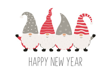 Fototapeta na wymiar Christmas greeting card with christmas gnomes. Vector illustration