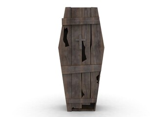 old wooden coffin on the white background 3d-rendering