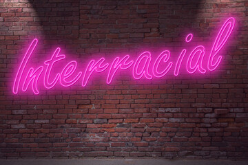 Obraz premium Neon Interracial lettering on Brick Wall at night