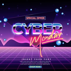 retro futuristic cyber monday banner vector design illustration