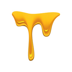 Honey dripping on white background. Golden flow syrup, caramel flowing or liquid melt template. Colorful delicious honey drops