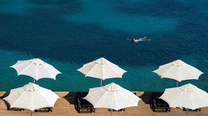 man swimming in the sea, vacation concept