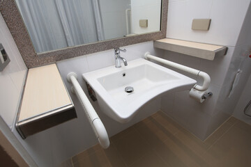 Build in Washbasin for the handicapped or elderly, Public disabled toilet for disabled people or elderly