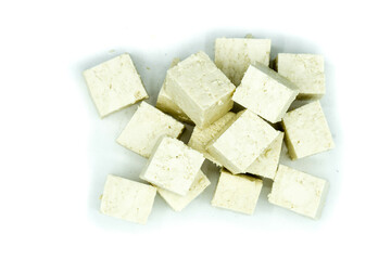 Tofu isolated on white background top view