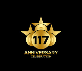 Happy Anniversary of, 117 Years, Bright Color Star Design Shape element, ceremony party Presentation