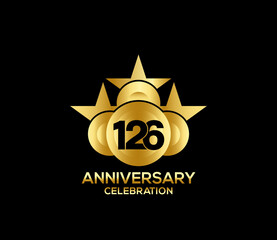 Happy Anniversary of, 126 Years, Bright Color Star Design Shape element, ceremony party Presentation