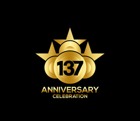 Happy Anniversary of, 137 Years, Bright Color Star Design Shape element, ceremony party Presentation