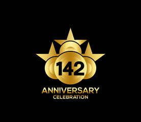 Happy Anniversary of, 142 Years, Bright Color Star Design Shape element, ceremony party Presentation