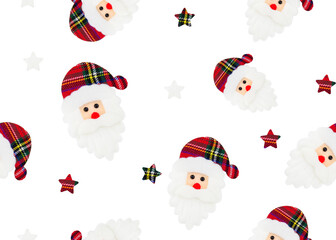 Christmas seamless pattern of felt Santa Claus and stars