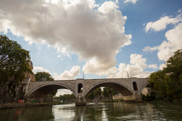 Boat ride on the Tiber in Rome.On the river to sail