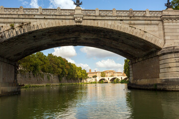 Boat ride on the Tiber in Rome.On the river to sail
