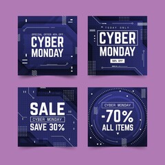 cyber monday instagram posts collection vector design illustration
