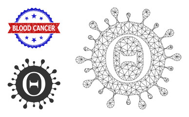 Polygonal Tetta coronavirus carcass icon, and bicolor grunge Blood Cancer seal stamp. Mesh carcass image created from Tetta coronavirus icon.
