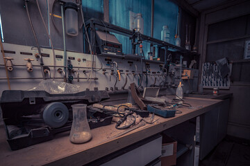 Abandoned industry area with power plant a lost place a decayed factory hall