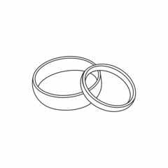 Drawing, engraving, ink, line art, linear, vector illustration pair of wedding ring icon sketch in silhouette on a white background.