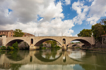 Boat ride on the Tiber in Rome.On the river to sail