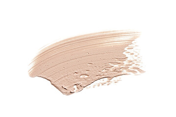 Beige makeup creamy foundation smear isolated on white background. Skin cosmetics swatch, light...