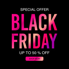 Fototapeta premium Black friday sale discount. Final sale up to 50% off. Special offer. Poster, vector illustration.