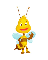 Cartoon bee insect. Character of happy fly illustration. Cute honey harvester character for kids. Smiley animal