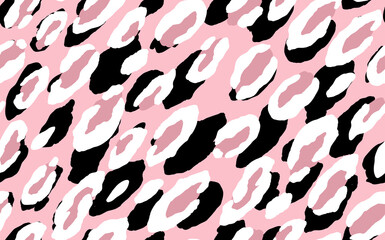 Abstract modern leopard seamless pattern. Animals trendy background. Pink and black decorative vector stock illustration for print, card, postcard, fabric, textile. Modern ornament of stylized skin