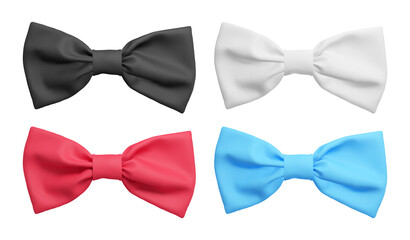 Realistic vector tie bow. Black, white, blue and red gift bow set.