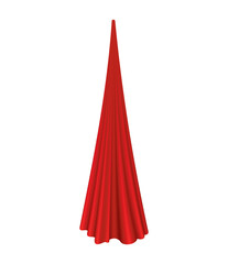Covered object. Red silk fabric curtain cover. Revealer cloth realistic curtain for exhibition with a hidden object. Isolated object inside draped cloth on white background