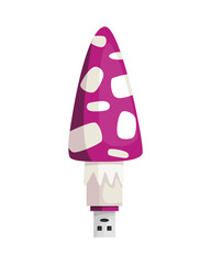 USB flash drive icon. Cartoon symbol of fly agaric. Colored memory stick isolated on white background in flat style