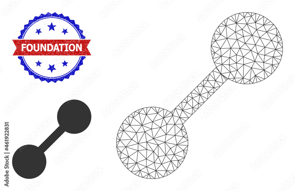 Poster net relation wireframe icon, and bicolor textured foundation watermark. polygonal wireframe illustra