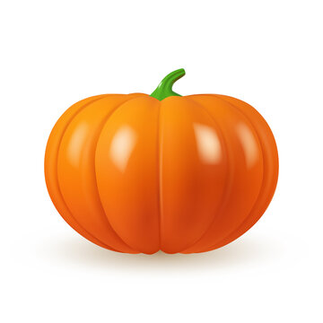 Orange pumpkin isolated on white background. 3d vector realistic illustration of squash. 3d render object, design element for autumn banner, halloween poster, thanksgiving card