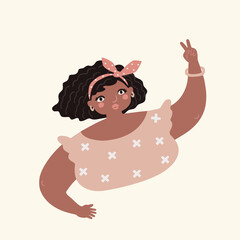 vector illustration of cheerful young african american woman drawing in cartoon style