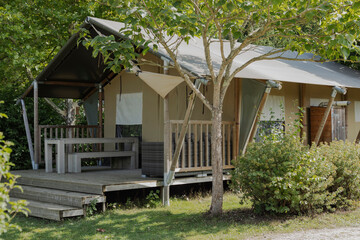 Glamping tent set in woodlands