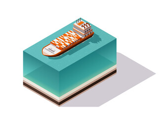 Isometric container cargo ship. Delivery on water. Shipping freight transportation.  isometric icon or infographic element. Ocean transport