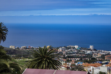 Fototapeta na wymiar View on La Orotava - is one of most beautiful areas in northern part of Tenerife. Orotava Valley stretches from the sea up to mountains. La Orotava, Tenerife, Canary Islands, Spain.