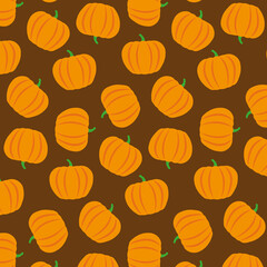 Cute pumpkin pattern on a brown background