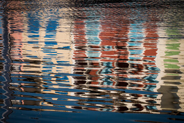 Abstract reflections of colorful buildings