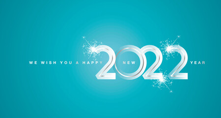 We wish You Happy New Year 2022 silver modern design numbers sea green aqua color greeting card