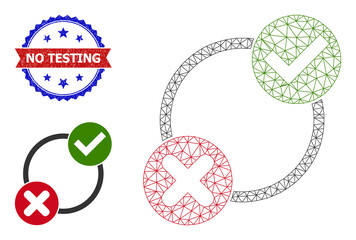Polygonal yes no variants carcass illustration, and bicolor grunge No Testing watermark. Polygonal carcass illustration based on yes no variants pictogram.